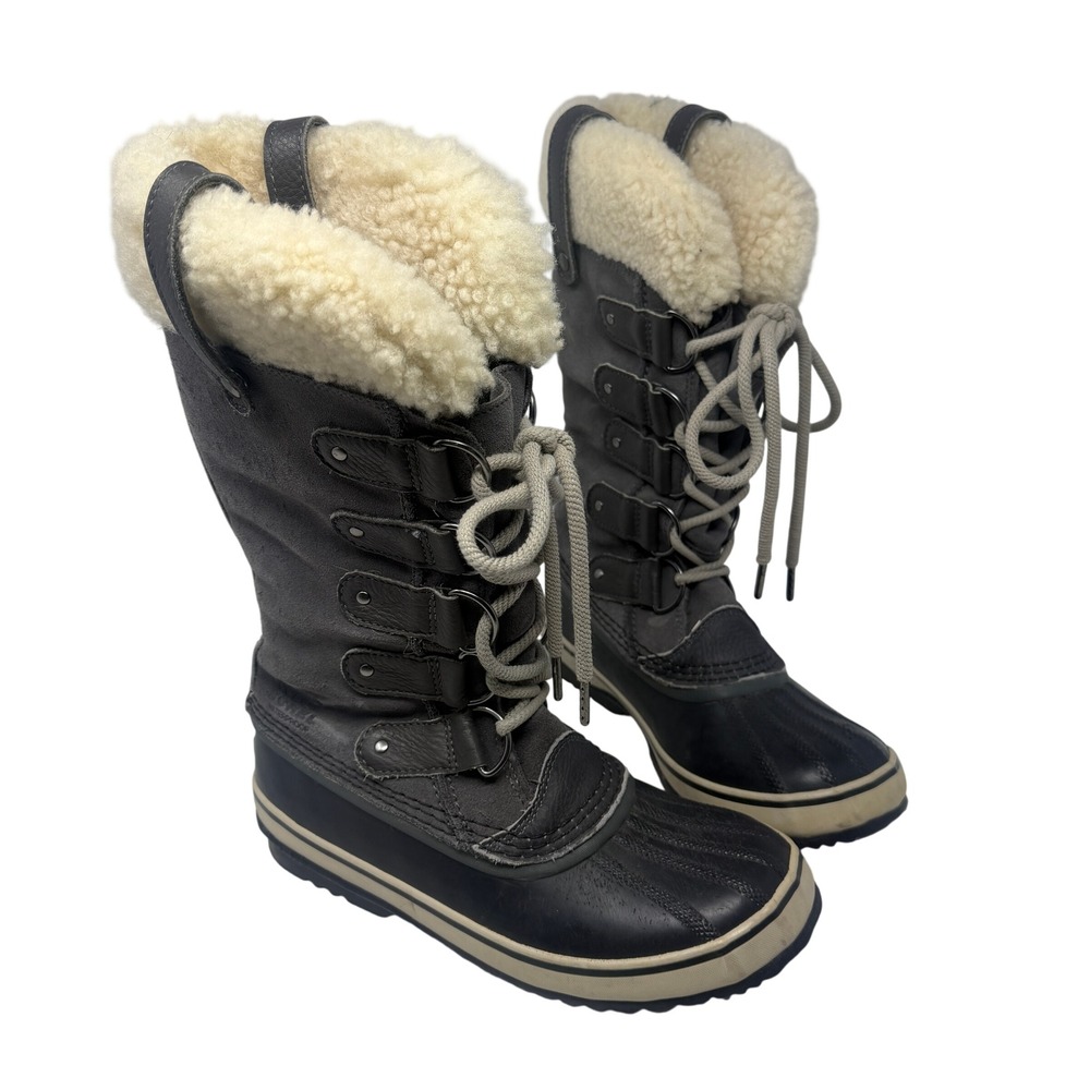 Sorel Joan of Arctic Boots Womens 8.5 Grey Excellent Waterproof Faux Fur NL2393